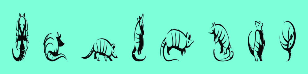 set of cute cartoon armadillo sketch isolated on blue