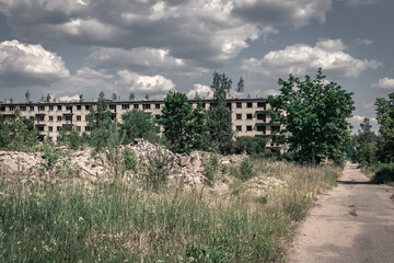 Fototapeta na wymiar Road in an abandoned secret USSR military town