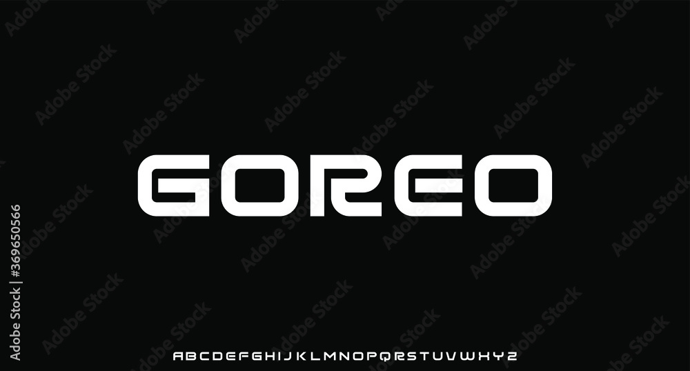 Sticker goreo, bold futuristic unique font vector