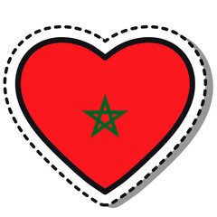 Flag Morocco heart sticker on white background. Vintage vector love badge. Template design element. National day. Travel sign.