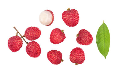 Top view of lychee isolated on white background
