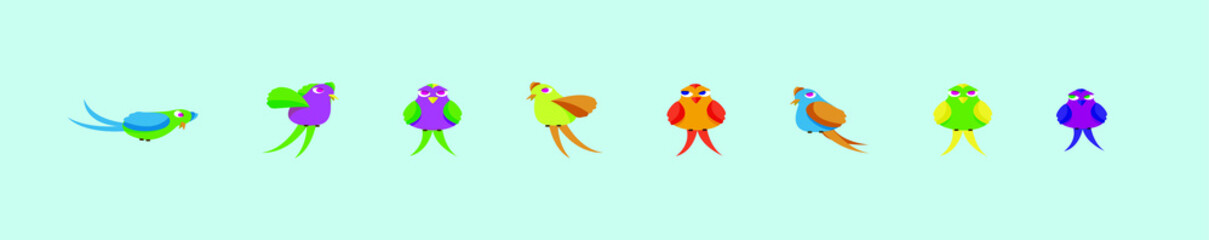 a set of cute birds. isolated on blue background