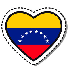 Flag Venezuela heart sticker on white background. Vintage vector love badge. Template design element. National day. Travel sign.