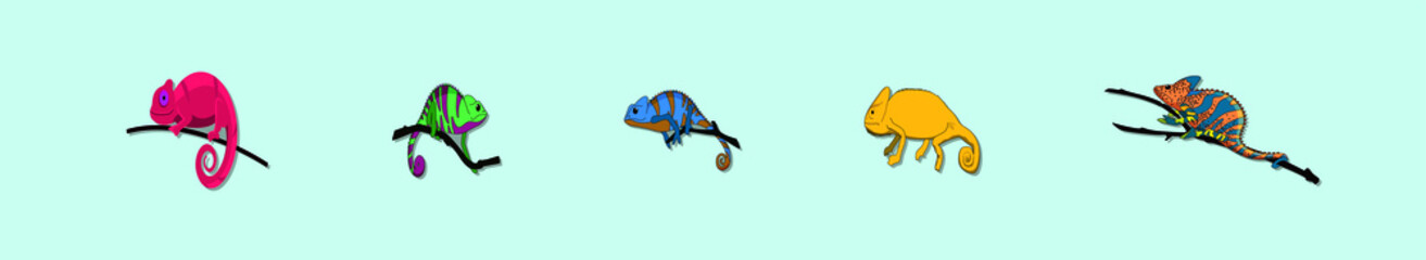 set of chameleon lizard with various models isolated on blue