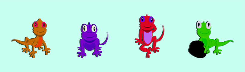 set of chameleon lizard with various models isolated on blue