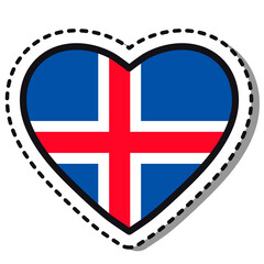 Flag Iceland heart sticker on white background. Vintage vector love badge. Template design element. National day. Travel sign.