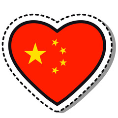 Flag China heart sticker on white background. Vintage vector love badge. Template design element. National day. Travel sign.