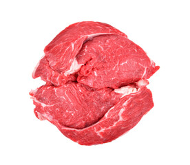 Top view of Raw beef meat isolated on white background.