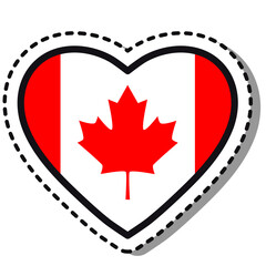 Flag Canada heart sticker on white background. Vintage vector love badge. Template design element. National day. Travel sign.