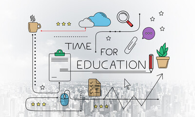 Time for education sketch with media signs