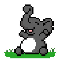 An elephant pixel sitting in the park. Image of elephant cross stitch pattern. Animal in vector illustration.