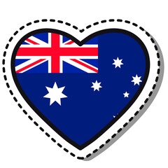 Flag Australia heart sticker on white background. Vintage vector love badge. Template design element. National day. Travel sign.