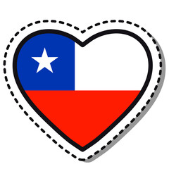 Flag Chile heart sticker on white background. Vintage vector love badge. Template design element. National day. Travel sign.