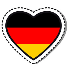 Flag Germany heart sticker on white background. Vintage vector love badge. Template design element. National day. Travel sign.