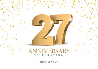 Anniversary 26. gold 3d numbers. Poster template for Celebrating 26th anniversary event party. Vector illustration