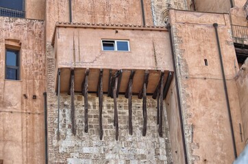 Old balcony on the walls of Castello in Cagliari. Sardinia, Italy