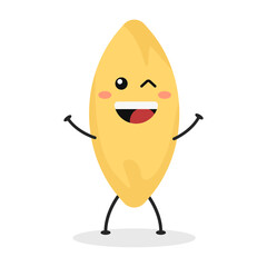 Cute flat cartoon Italian pasta illustration. Vector illustration of cute pasta with a smiling expression.