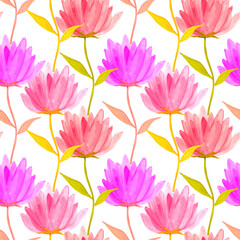 Fantasy flowers seamless watercolor pattern, vertical. illustration JPG.