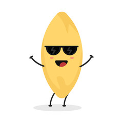 Cute flat cartoon Italian pasta illustration. Vector illustration of cute pasta with a smiling expression.