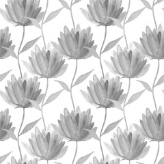 Fantasy flowers seamless watercolor pattern, vertical. illustration JPG.