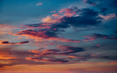 sunset sky as background, colorful and beautiful sunlight and clouds