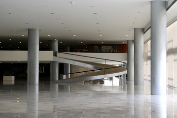 The interior of the modern main hall of the Planalto Palace in Brasilia, capital of Brazil. Oficial office workplace of the President of the country