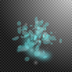 Turquoise flower petals falling down. Splendid rom