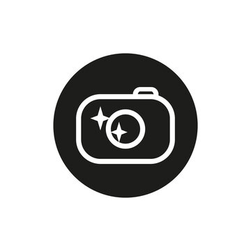 Camera vector illustration graphic outline icon. Photographer simple black and white round symbol. Isolated.