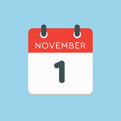 Calendar icon day 1 November, template icon day