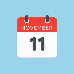 Calendar icon day 11 November, template icon day