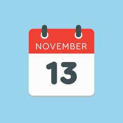 Calendar icon day 13 November, template icon day
