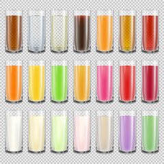 Glasses with different drinks set