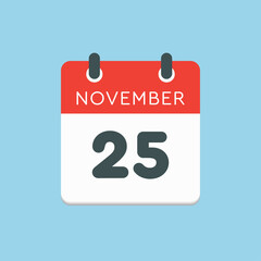 Calendar icon day 25 November, template icon day
