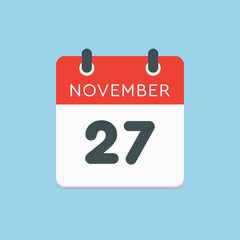 Calendar icon day 27 November, template icon day