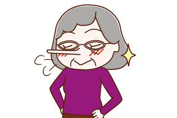 鼻を高くしてどや顔をする高齢の女性