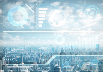 Double exposure business concept with graphics