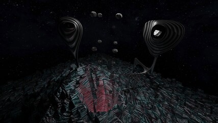 3d illustration concept of intelligent intergalactic sci fi alien asteroid synthetic lifeform which...