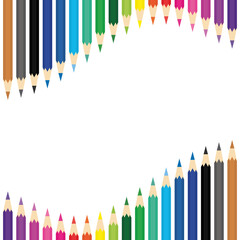 White background with colored pencils. Multicolored pencils with copy space. Vector illustration. Back to school concept.