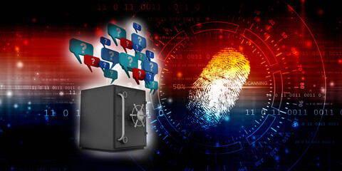 3d rendering question mark in speech bubble with  metal locker