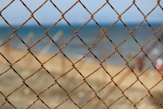 Closeup of rusty chain-link fence