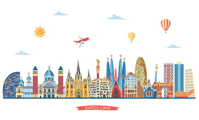 Barcelona detailed skyline. Vector illustration - obrazy, fototapety, plakaty