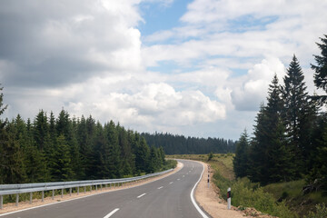 Naklejka premium Mountain road through forest on Golija mountain in Serbia