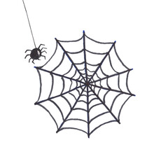 Watercolor spider web and spider a card for a happy Halloween party