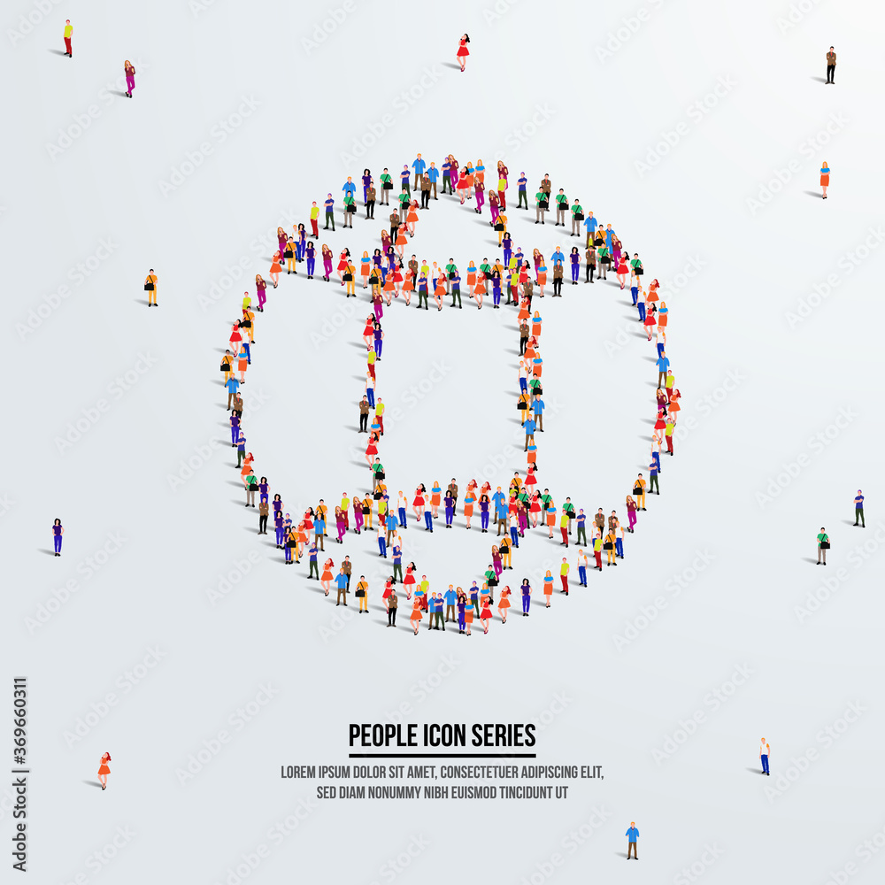 Wall mural go to web icon or concept. large group of people form to create a shape of website. vector illustrat