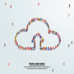 cloud upload concept. large group of people form to create cloud upload icon shape. vector illustration.
