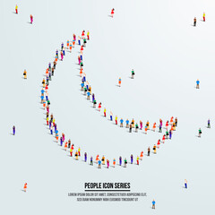 crescent moon concept. large group of people form to create crescent moon shape. vector illustration.