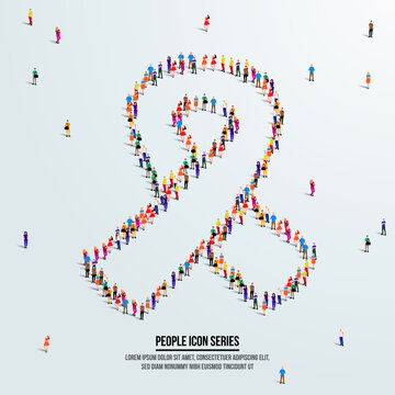 ribbon or bow. breast cancer concept. large group of people form to create ribbon or bow shape. vector illustration.