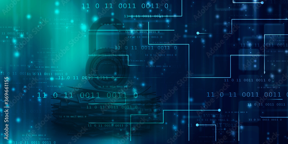 Poster 2d illustration abstract digital binary data on computer screen