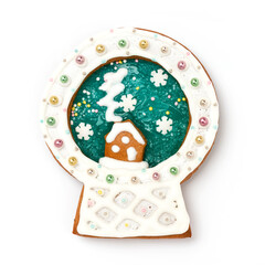 Schneekugel Motiv Lebkuchengebäck mit Weihnachtsdekoration