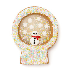 Schneekugel Motiv Lebkuchengebäck mit Weihnachtsdekoration